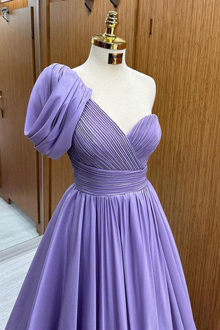 Asymmetrical Banded Waist A-Line Prom Gown