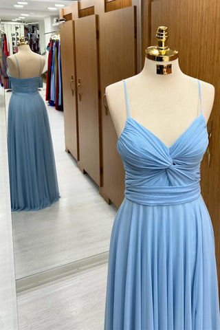 Light Blue Twisted Knot Maxi Dress with Spaghetti Straps