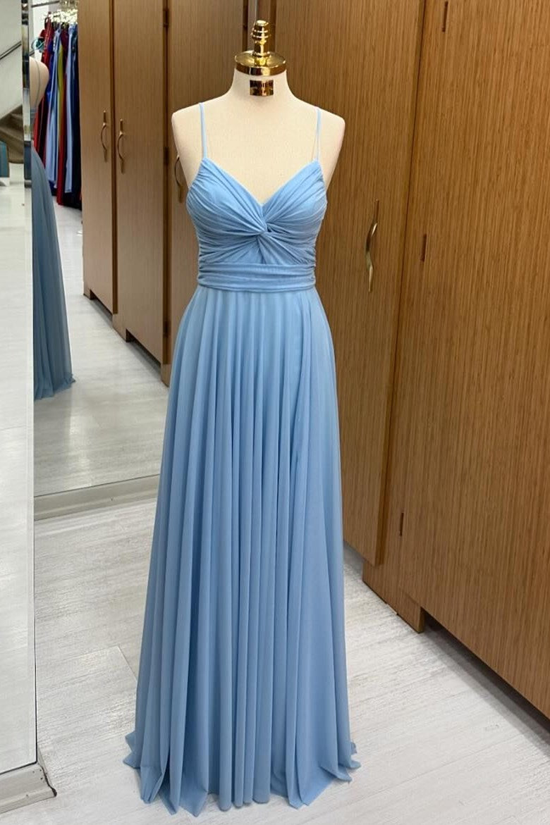 Light Blue Twisted Knot Maxi Dress with Spaghetti Straps