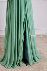 Spaghetti Strap A-Line Maxi Dress with Slit