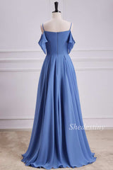 Periwinkle Cold-Shoulder Chiffon Maxi Dress