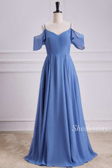 Periwinkle Cold-Shoulder Chiffon Maxi Dress