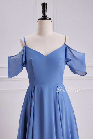 Periwinkle Cold-Shoulder Chiffon Maxi Dress