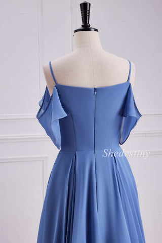 Periwinkle Cold-Shoulder Chiffon Maxi Dress