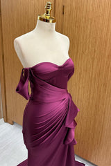 Off-the-Shoulder Plum Ruffle Mermaid Evening Gown