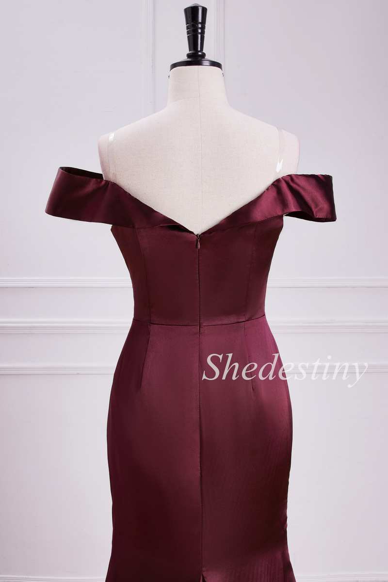 Burgundy Off-the-Shoulder Trumpet Long Formal Dress