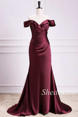 Burgundy Off-the-Shoulder Trumpet Long Formal Dress