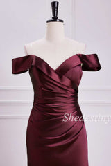 Burgundy Off-the-Shoulder Trumpet Long Formal Dress