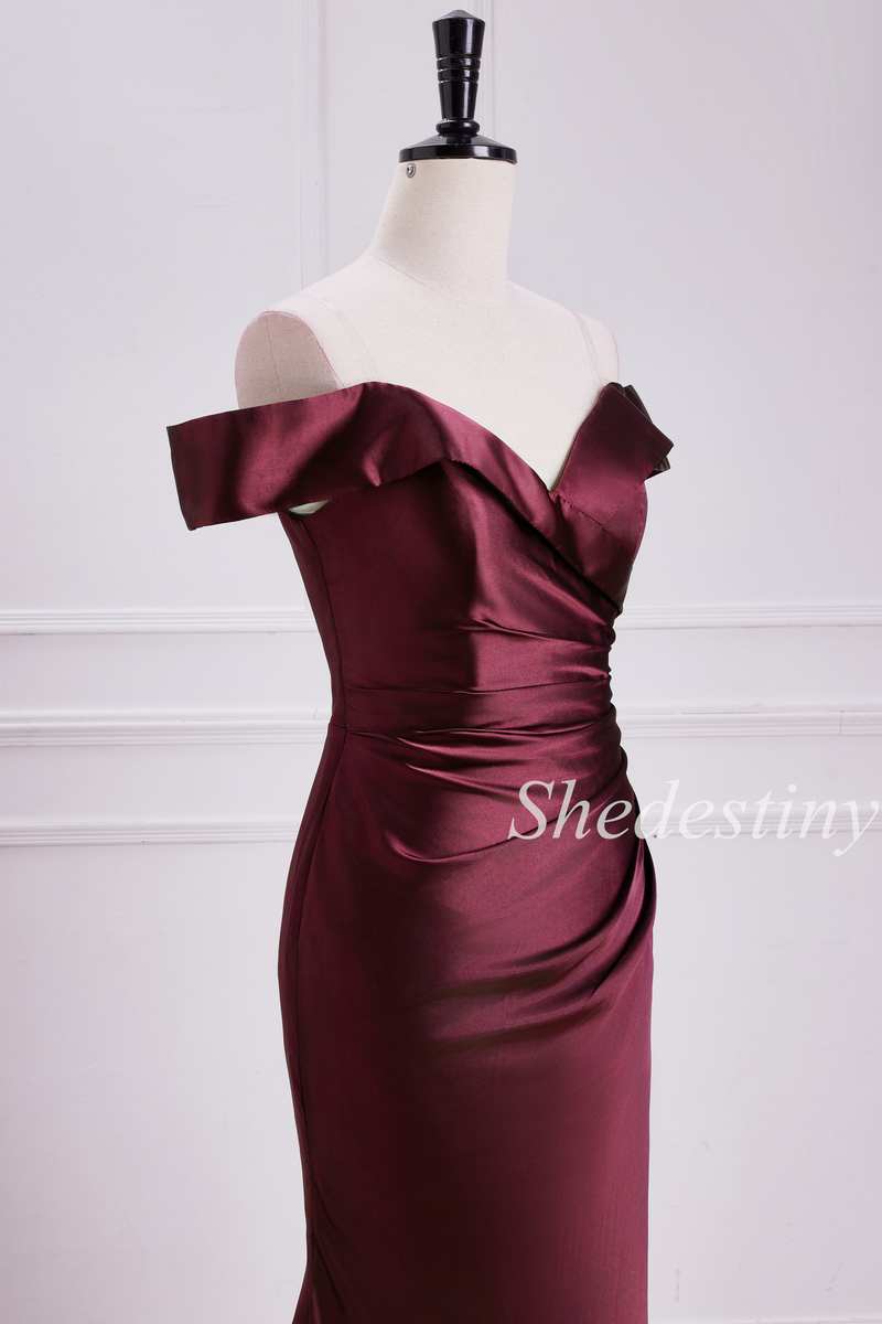 Burgundy Off-the-Shoulder Trumpet Long Formal Dress