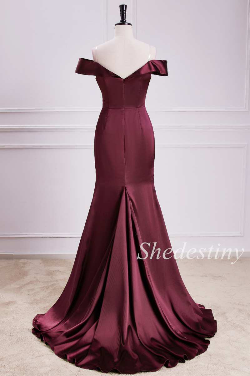 Burgundy Off-the-Shoulder Trumpet Long Formal Dress