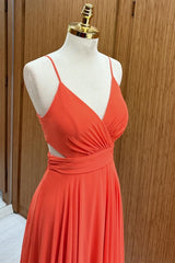 Surplice Lace-Up Chiffon Bridesmaid Dress in orange