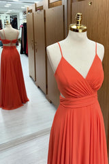 Surplice Lace-Up Chiffon Bridesmaid Dress in orange