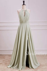 Sage Halter Tie-Back Keyhole Maxi Dress with Slit