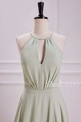 Sage Halter Tie-Back Keyhole Maxi Dress with Slit