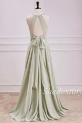 Sage Halter Tie-Back Keyhole Maxi Dress with Slit