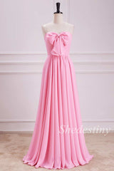 Pink Oversized Bow Chiffon Maxi Dress