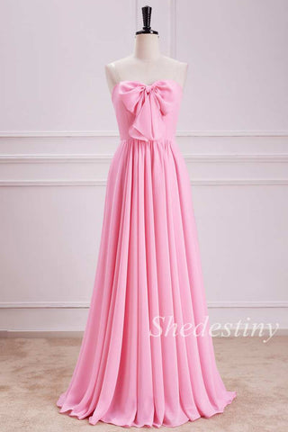 Pink Oversized Bow Chiffon Maxi Dress