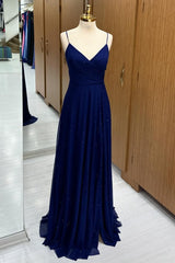 Royal Blue Spaghetti Strap Lace-Up Maxi Dress