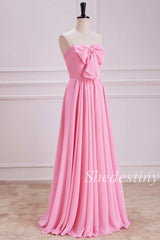 Pink Oversized Bow Chiffon Maxi Dress