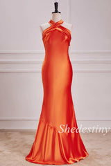 Burnt Orange Halter Mermaid Maxi Dress