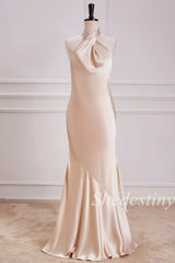 Champagne Halter Mermaid Maxi Dress