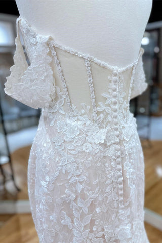 Ivory Appliques Off-the-Shoulder Trumpet Wedding Dress