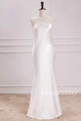 White Strapless Cowl Back Mermaid Maxi Dress