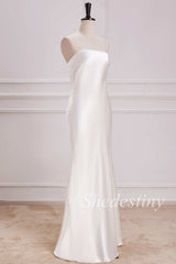 White Strapless Cowl Back Mermaid Maxi Dress