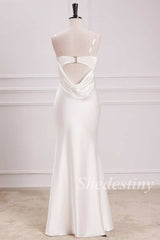 White Strapless Cowl Back Mermaid Maxi Dress