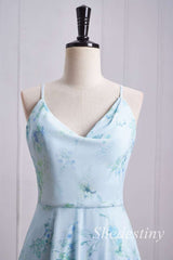 top of Floral Print Cowl Neck Spaghetti Strap Bridesmaid Dress