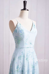 top of Floral Print Cowl Neck Spaghetti Strap Bridesmaid Dress