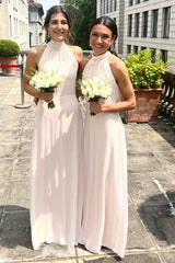 Halter Tie-Back Chiffon Long Bridesmaid Dress