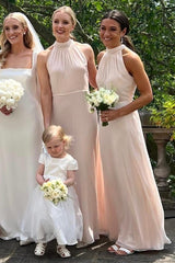 Halter Tie-Back Chiffon Long Bridesmaid Dress