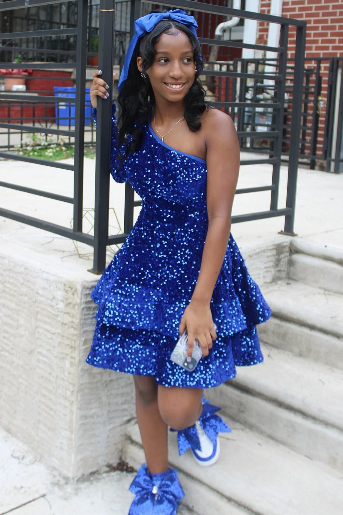 Blue Sequin One-Shoulder Tiered Short Homecoming Dress – Shedestiny