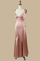 Shedestiny Asymmetrical Rose Gold V-Neck Ruffle Maxi Dress with Slit