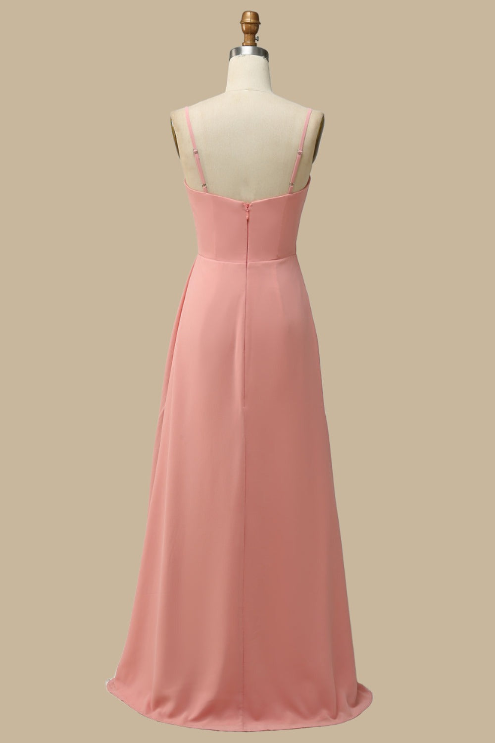 Shedestiny Spaghetti Strap Ruched Chiffon Maxi Dress in Coral