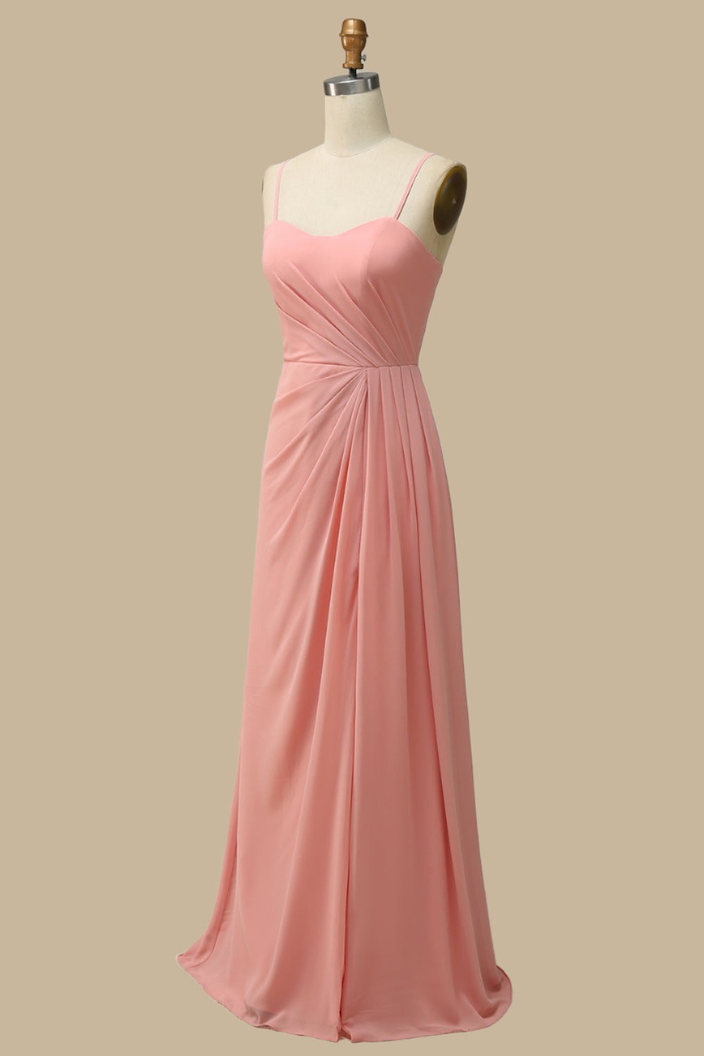 Shedestiny Spaghetti Strap Ruched Chiffon Maxi Dress in Coral