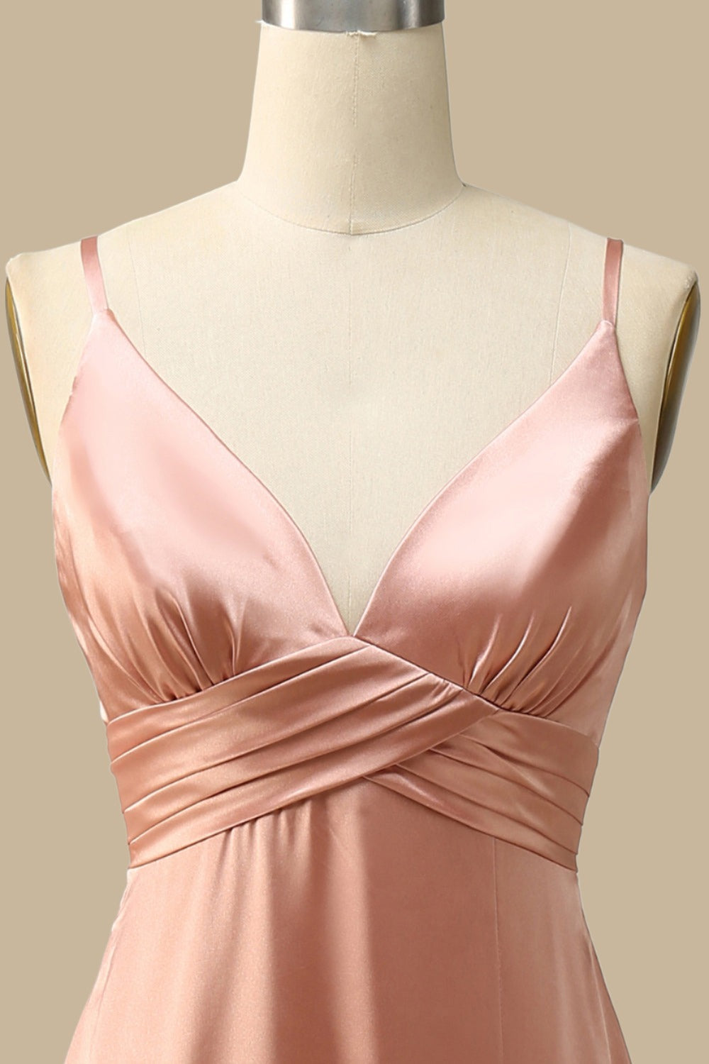 top of Warm Blush V-Neck Draped Gown with Slit