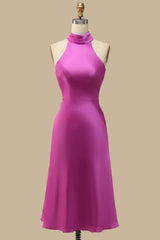 Magenta Halter Tie-Back Midi Dress