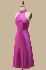 Magenta Halter Tie-Back Midi Dress