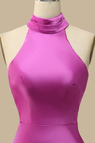 top of Magenta Halter Tie-Back Midi Dress