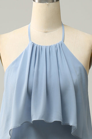 top of Misty Blue Halter Backless Maxi Dress