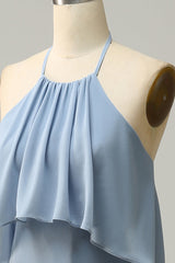 top of Misty Blue Halter Backless Maxi Dress