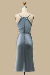 Back of Misty Blue V-Neck Mermaid Midi Dress