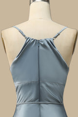 back of the top of Misty Blue V-Neck Mermaid Midi Dress