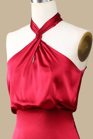 Red Halter Elastic Waist Maxi Dress