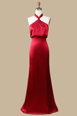 Red Halter Elastic Waist Maxi Dress