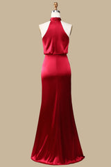 Red Halter Elastic Waist Maxi Dress