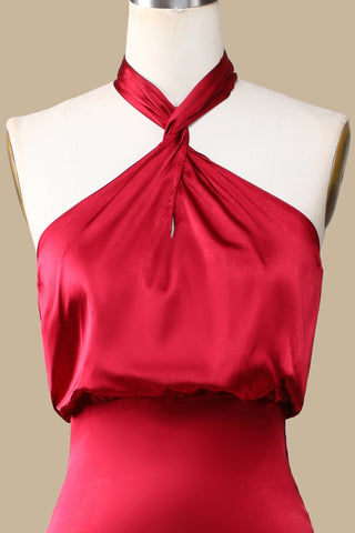 top of Red Halter Elastic Waist Maxi Dress