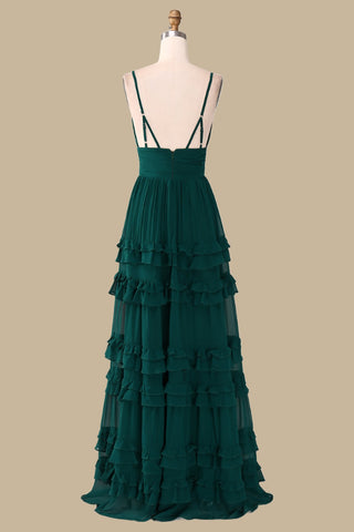 Back of Emerald Cross-Back Tiered Maxi Dress